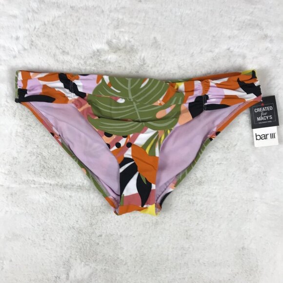 Bar III Tropical-Print Ruched Bikini Bottoms NWT MEDIUM - Picture 2 of 5